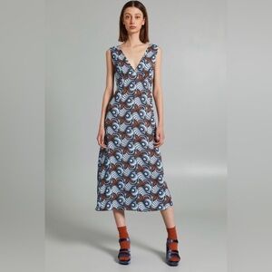Max mara weekend Printed V-Neck Midi Dress in Blue and Brown